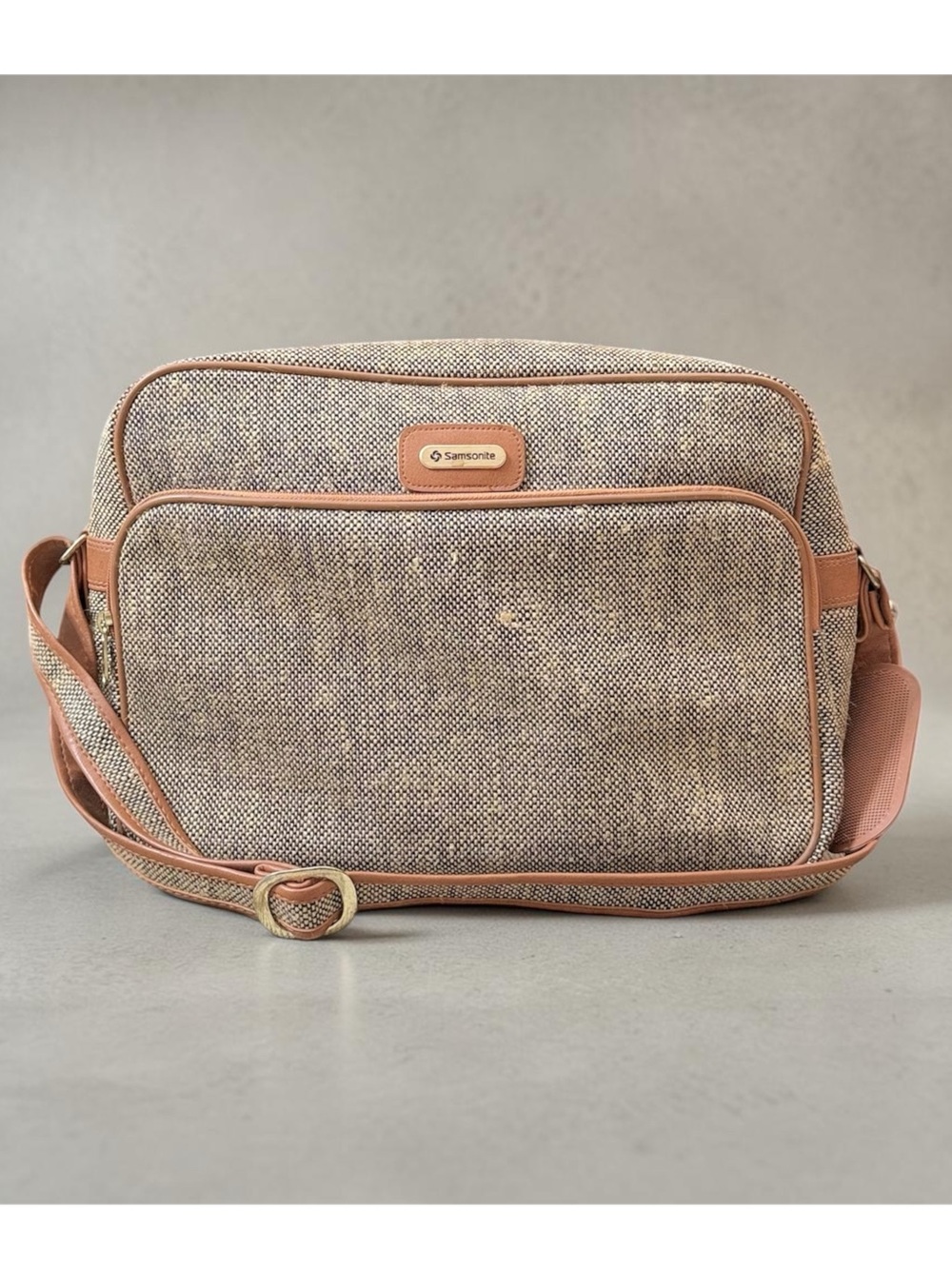 Vintage Samsonite Shoulder Bag Travel Carry On Overnighter Tweed 70s 80s - Picture 1 of 10